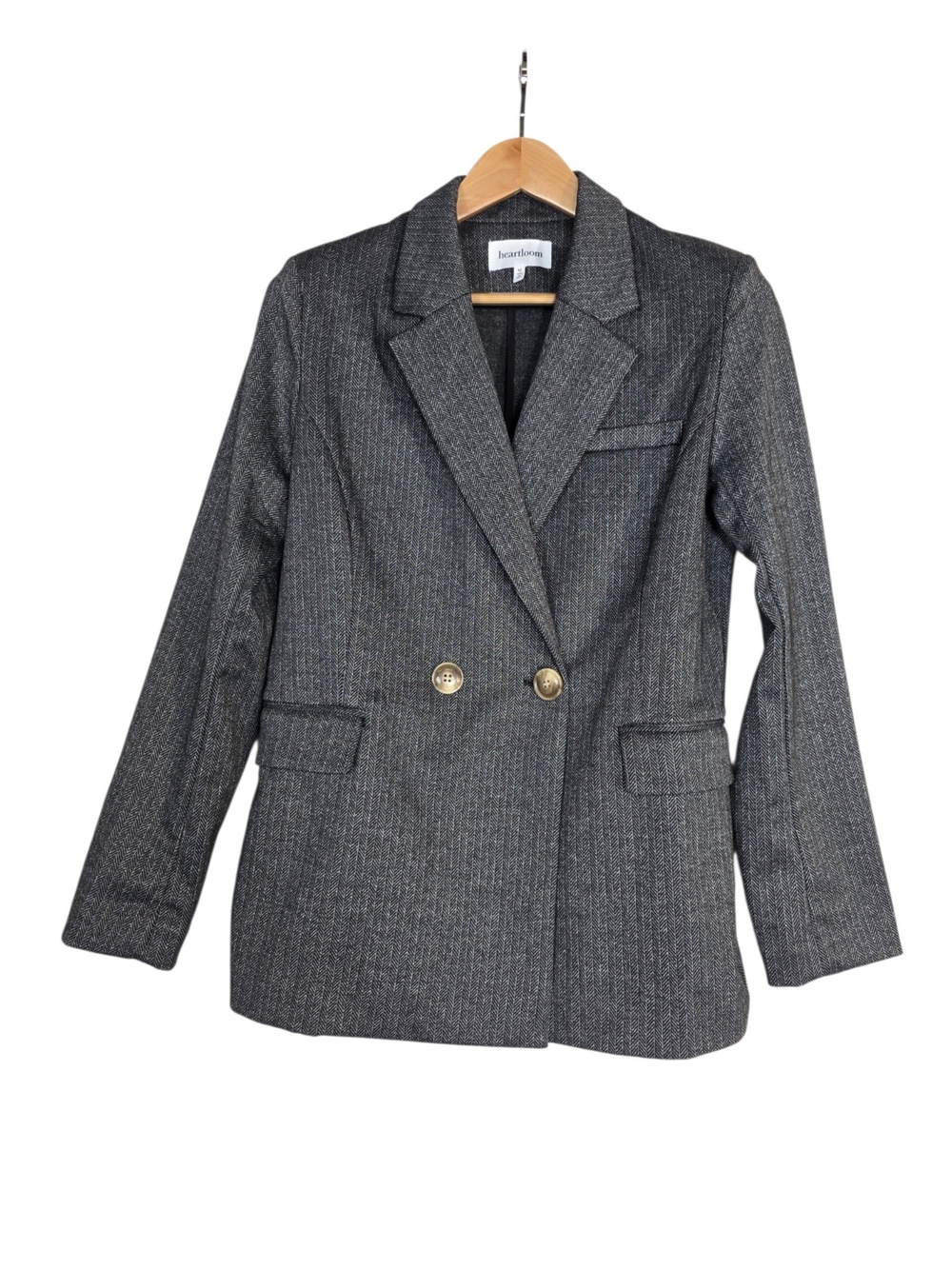 Heartloom herringbone Charcoal Gray Double-Breasted Pinstripe Blazer